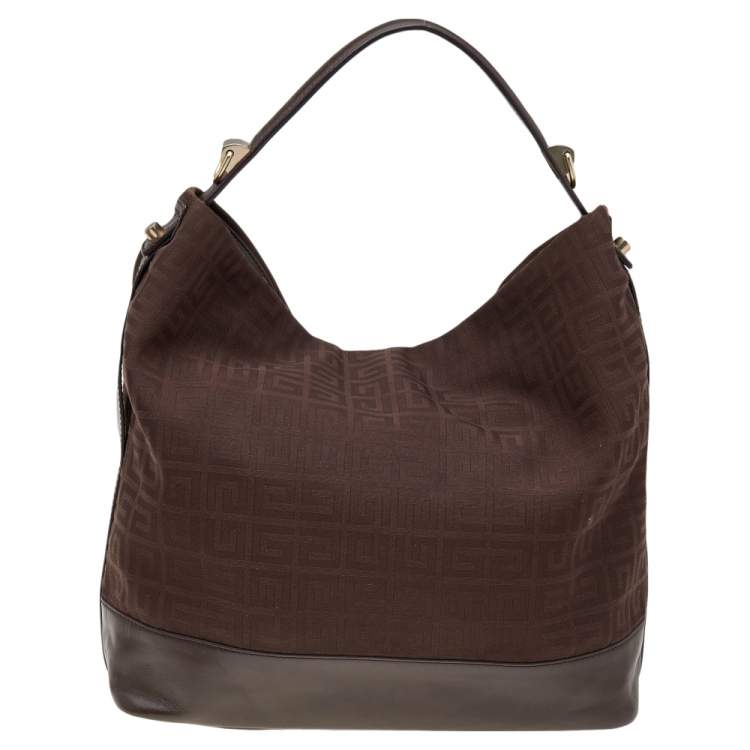 Pre Owned Givenchy Dark Brown Monogram Canvas And Leather Hobo