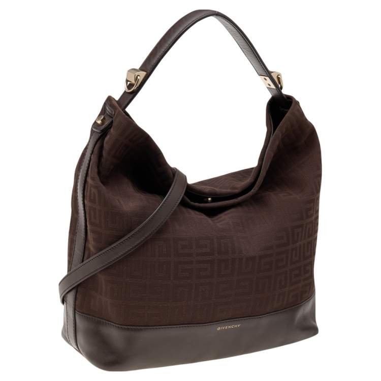 Pre Owned Givenchy Dark Brown Monogram Canvas And Leather Hobo