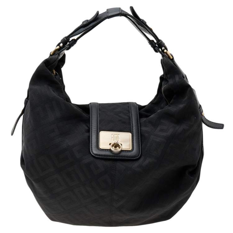 Pre Owned Givenchy Black Monogram Nylon and Leather Hobo