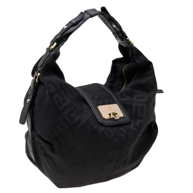 Pre Owned Givenchy Black Monogram Nylon and Leather Hobo