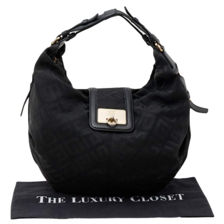 Pre Owned Givenchy Black Monogram Nylon and Leather Hobo