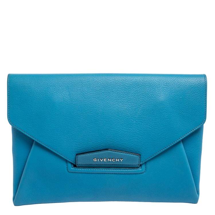 Pre Owned Givenchy Blue Leather Antigona Envelope Clutch