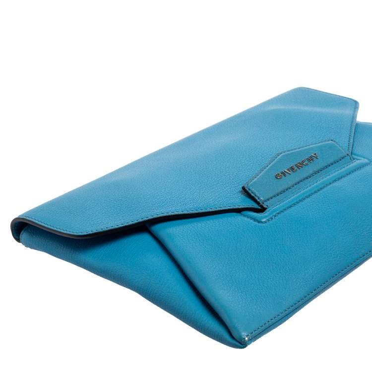 Pre Owned Givenchy Blue Leather Antigona Envelope Clutch