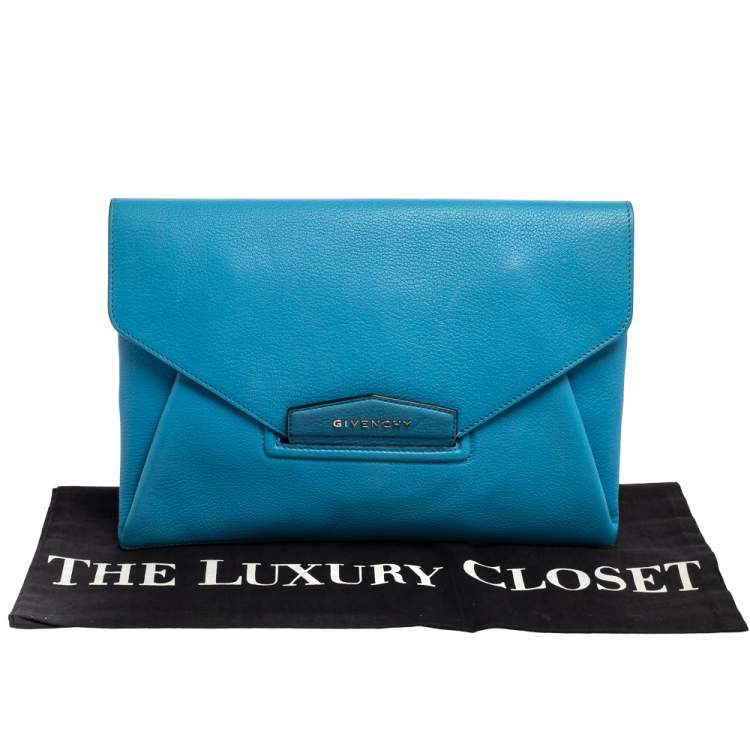 Pre Owned Givenchy Blue Leather Antigona Envelope Clutch