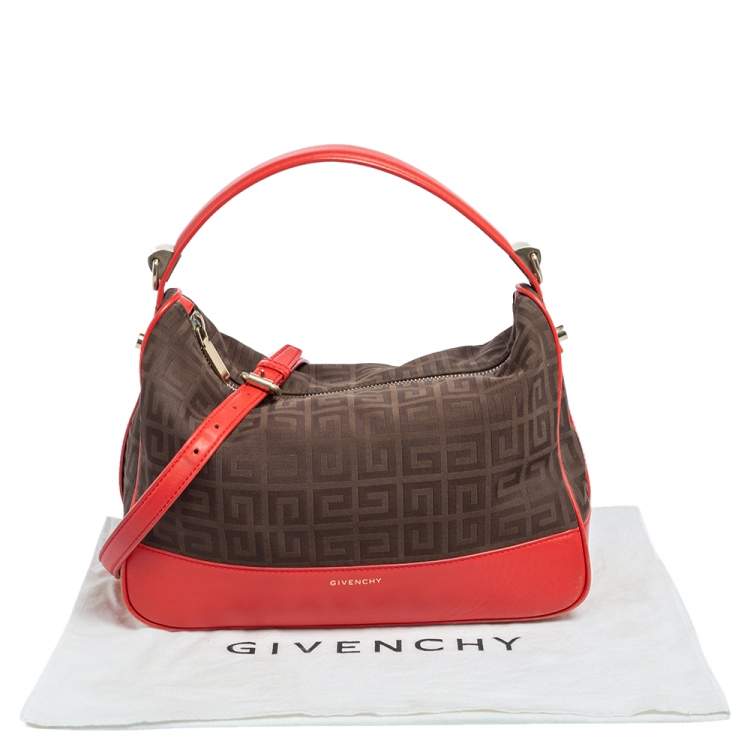 Pre Owned Givenchy Brown/Red Monogram Canvas and Leather Zip Hobo