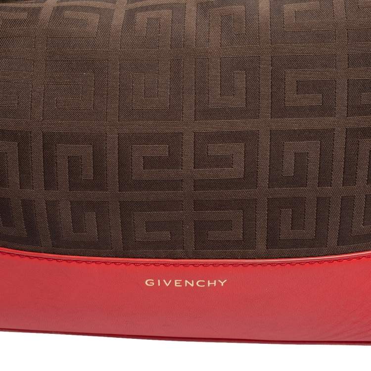 Pre Owned Givenchy Brown/Red Monogram Canvas and Leather Zip Hobo