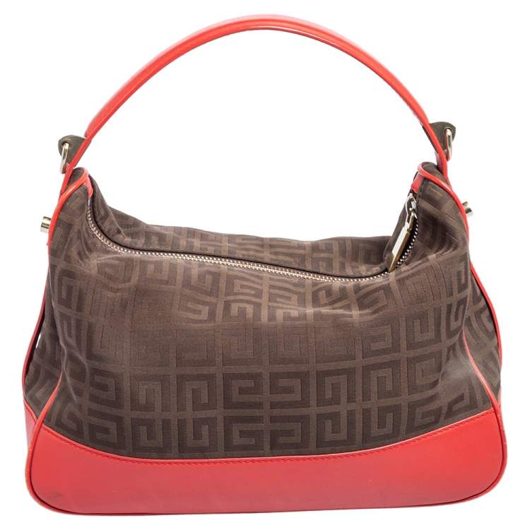 Pre Owned Givenchy Brown/Red Monogram Canvas and Leather Zip Hobo