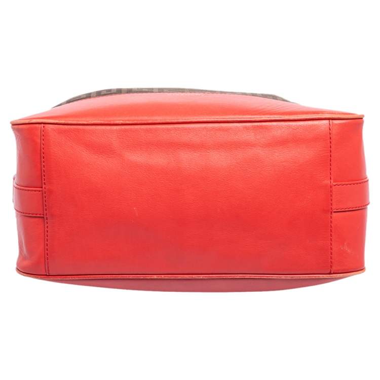 Pre Owned Givenchy Brown/Red Monogram Canvas and Leather Zip Hobo