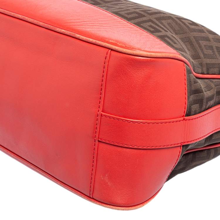 Pre Owned Givenchy Brown/Red Monogram Canvas and Leather Zip Hobo