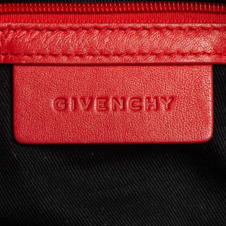 Pre Owned Givenchy Brown/Red Monogram Canvas and Leather Zip Hobo