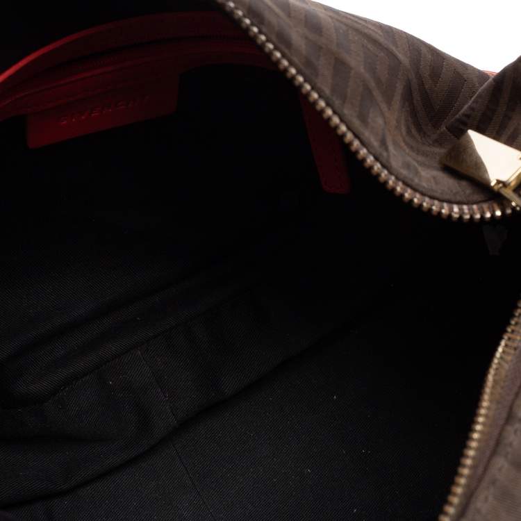 Pre Owned Givenchy Brown/Red Monogram Canvas and Leather Zip Hobo