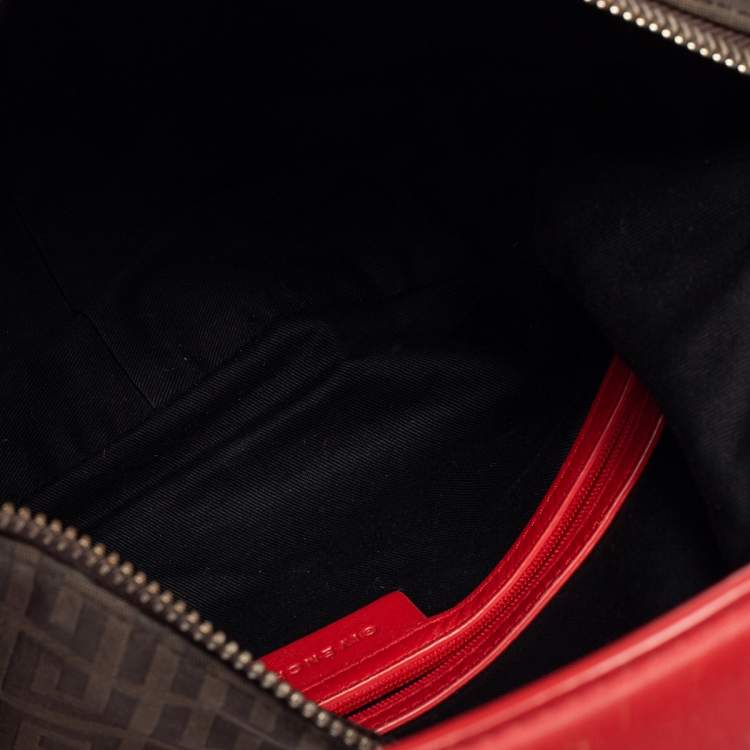 Pre Owned Givenchy Brown/Red Monogram Canvas and Leather Zip Hobo