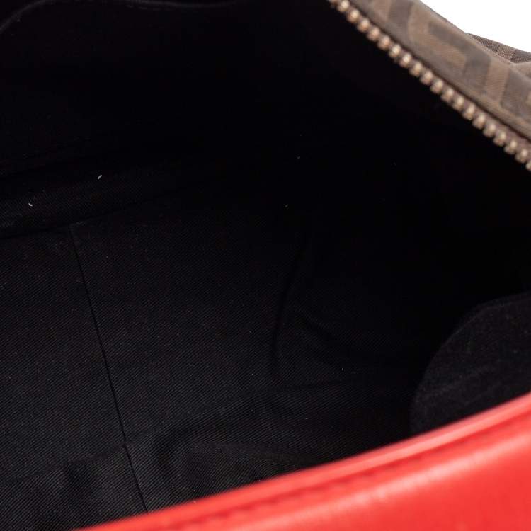 Pre Owned Givenchy Brown/Red Monogram Canvas and Leather Zip Hobo