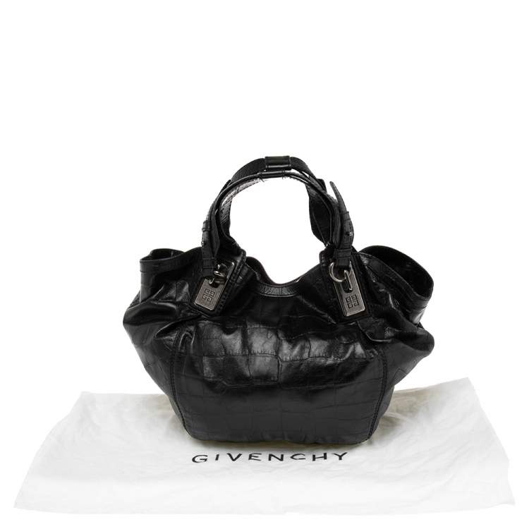 Pre Owned Givenchy Black Croc Embossed Leather Shoulder Bag