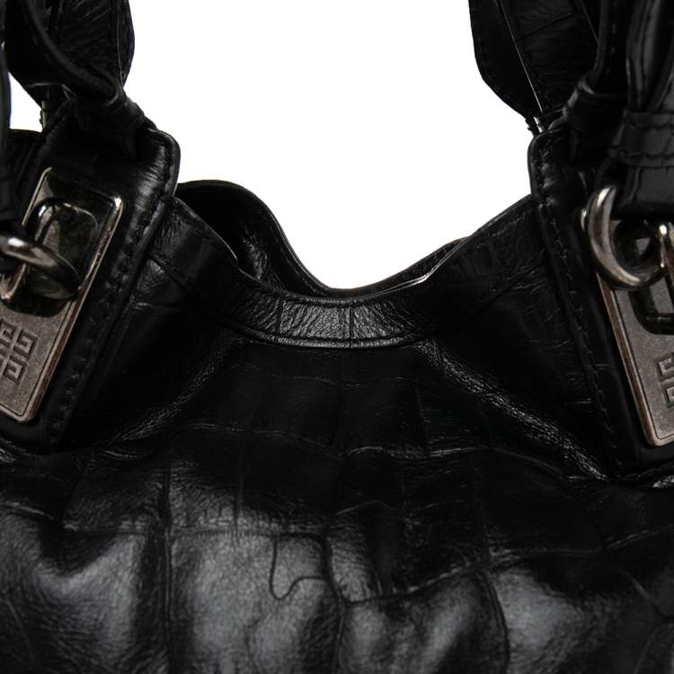Pre Owned Givenchy Black Croc Embossed Leather Shoulder Bag