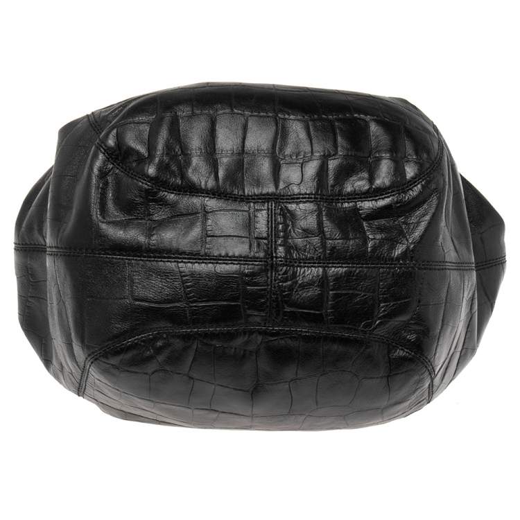 Pre Owned Givenchy Black Croc Embossed Leather Shoulder Bag