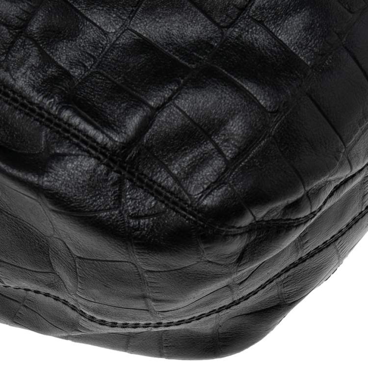Pre Owned Givenchy Black Croc Embossed Leather Shoulder Bag
