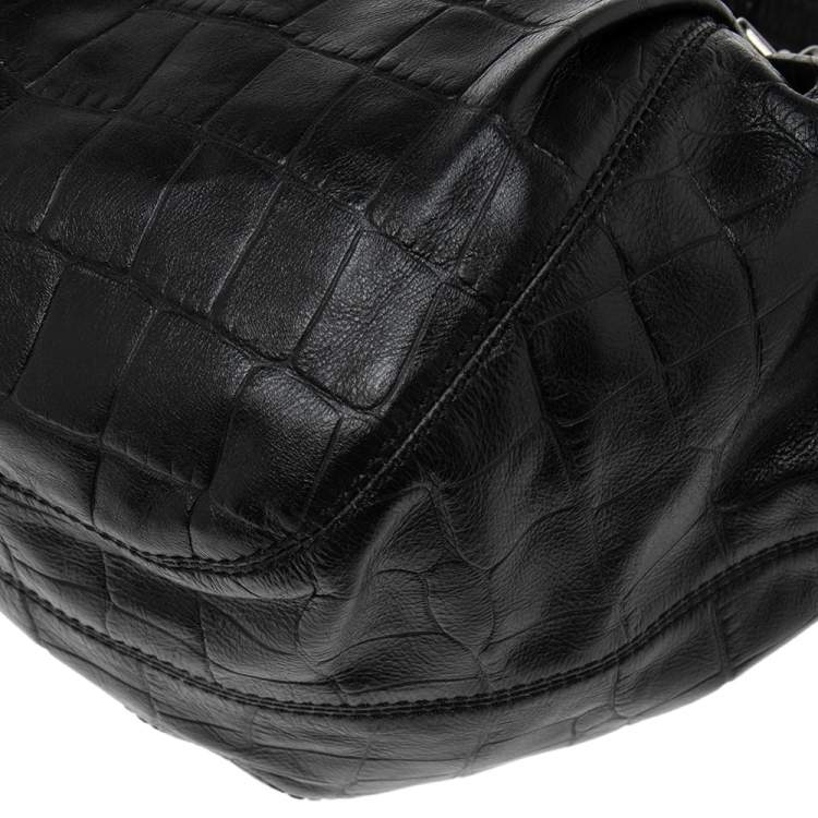 Pre Owned Givenchy Black Croc Embossed Leather Shoulder Bag