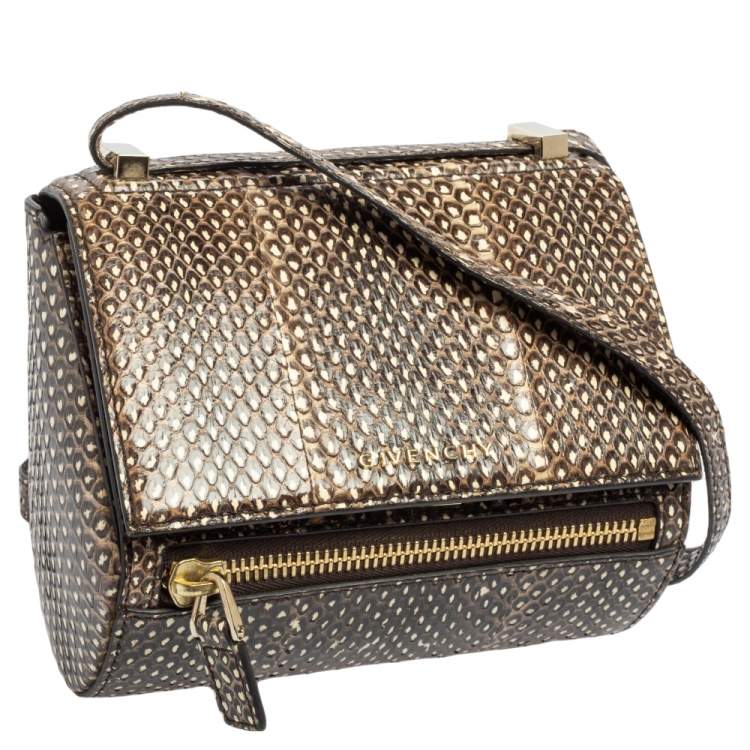 Pre Owned Givenchy Brown/Beige Python Mini Pandora Box Crossbody Bag