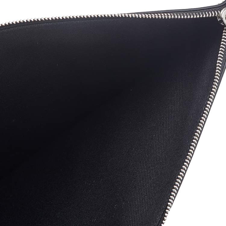 Pre Owned Givenchy Black Leather Leather Pandora Embroidery Logo Flat Zip Pouch