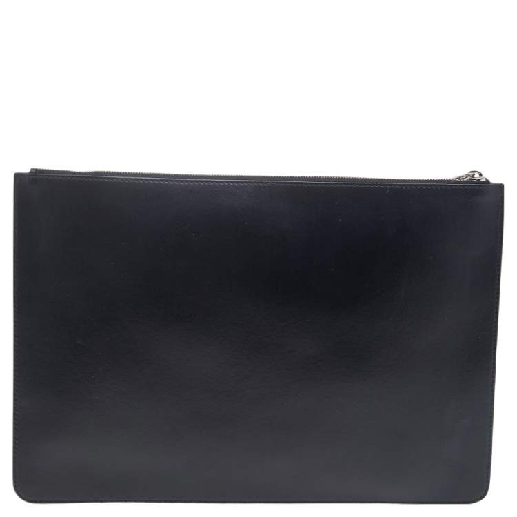Pre Owned Givenchy Black Leather Leather Pandora Embroidery Logo Flat Zip Pouch