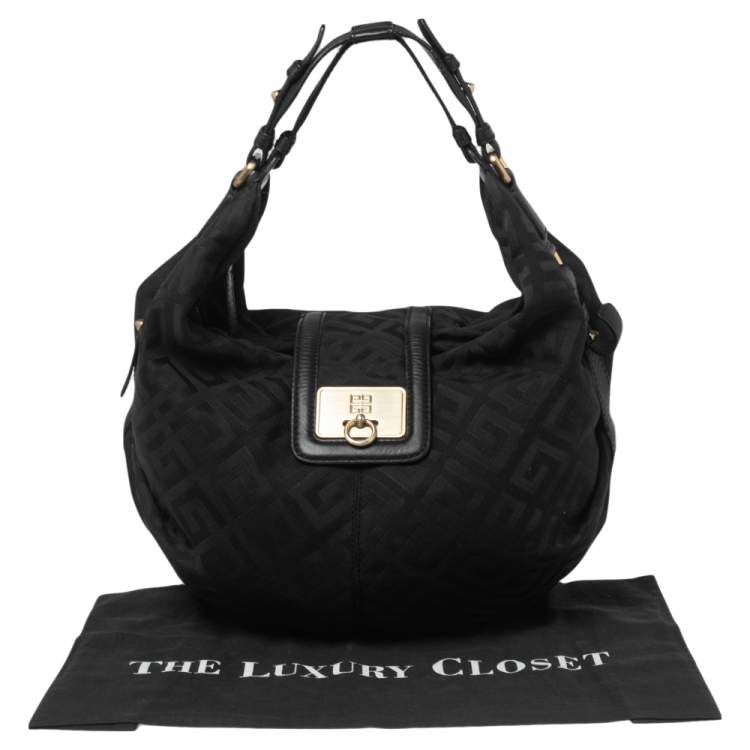 Pre Owned Givenchy Black Monogram Canvas And Leather Hobo