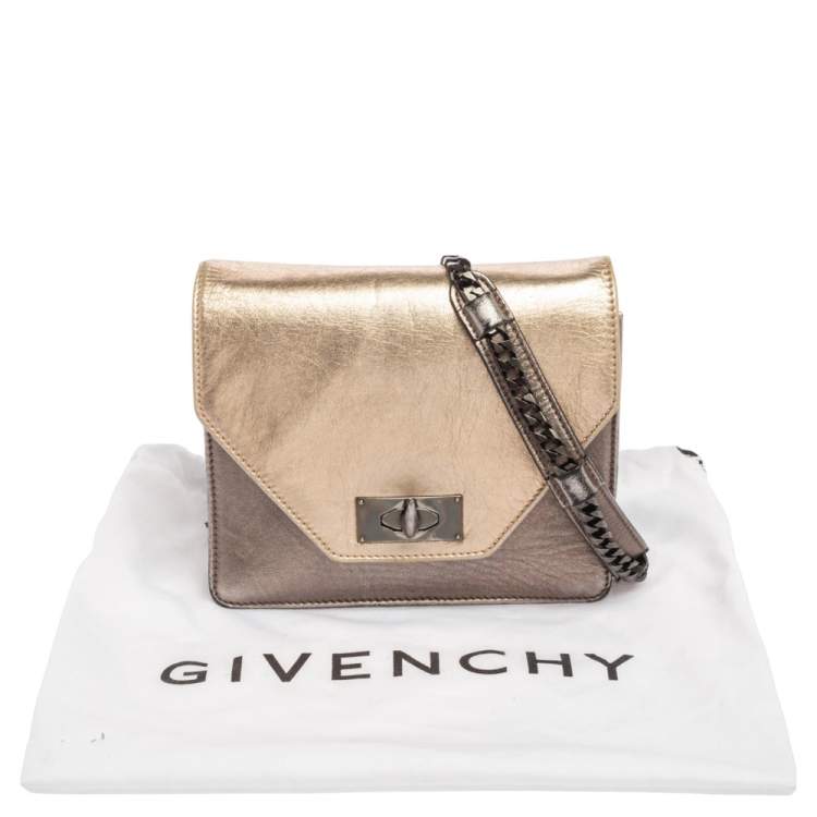 Pre Owned Givenchy Metallic Grey/Gold Leather Shark Tooth Chain Shoulder Bag 