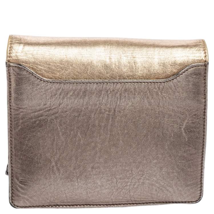 Pre Owned Givenchy Metallic Grey/Gold Leather Shark Tooth Chain Shoulder Bag 