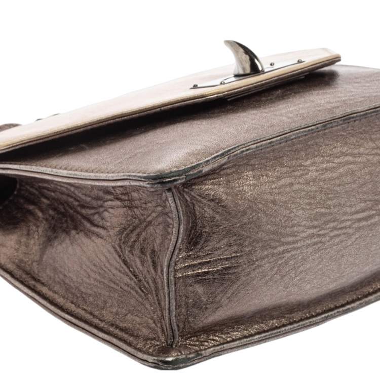 Pre Owned Givenchy Metallic Grey/Gold Leather Shark Tooth Chain Shoulder Bag 