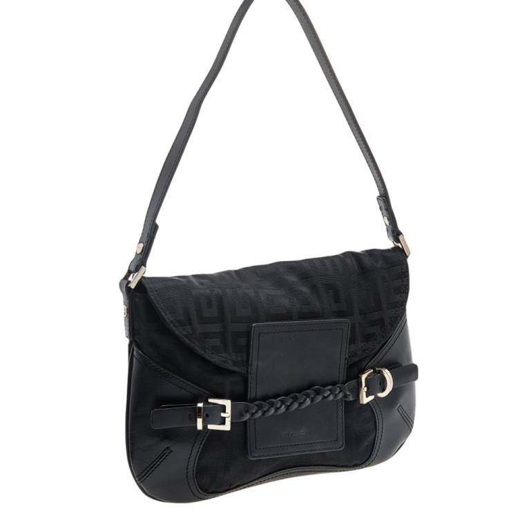 Pre Owned Givenchy Black Monogram Canvas And Leather Flap Shoulder Bag