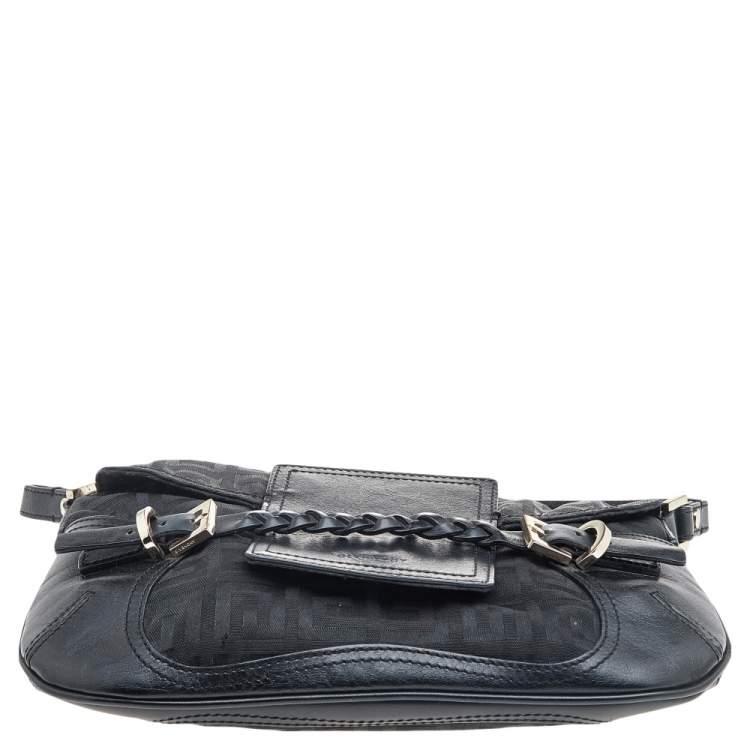 Pre Owned Givenchy Black Monogram Canvas And Leather Flap Shoulder Bag