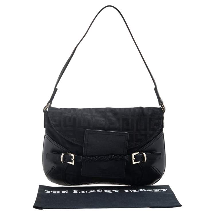 Pre Owned Givenchy Black Monogram Canvas And Leather Flap Shoulder Bag
