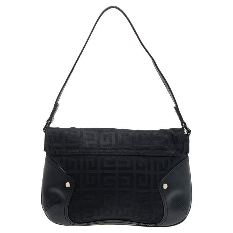 Pre Owned Givenchy Black Monogram Canvas And Leather Flap Shoulder Bag