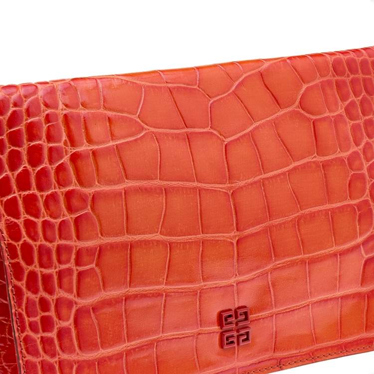 Pre Owned Givenchy Orange Croc Embossed Leather Clutch