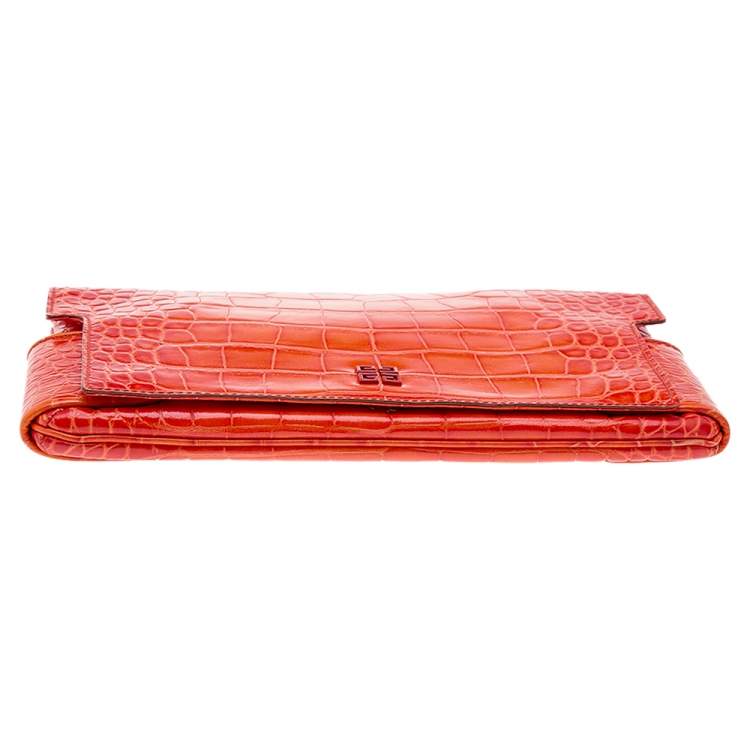 Pre Owned Givenchy Orange Croc Embossed Leather Clutch