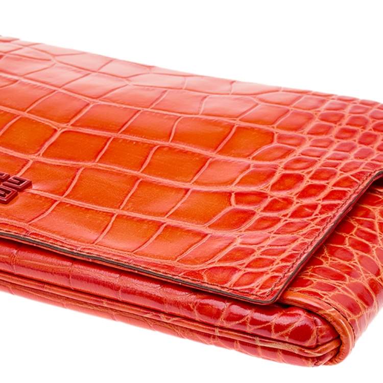 Pre Owned Givenchy Orange Croc Embossed Leather Clutch
