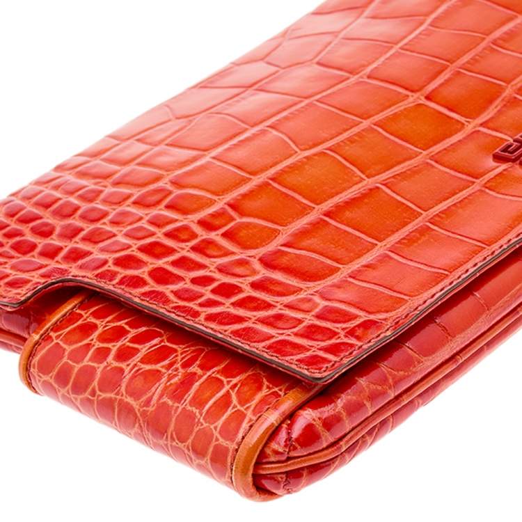 Pre Owned Givenchy Orange Croc Embossed Leather Clutch