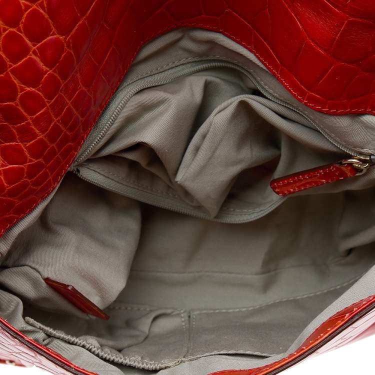 Pre Owned Givenchy Orange Croc Embossed Leather Clutch