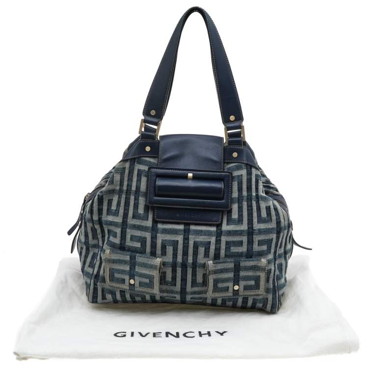 Pre Owned Givenchy Blue Monogram Denim and Leather Hobo