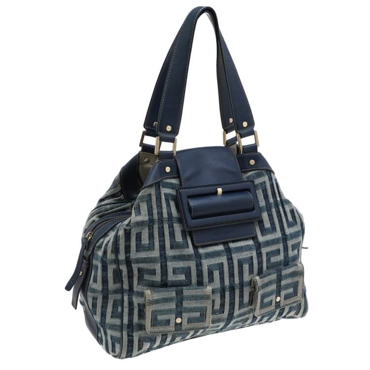 Pre Owned Givenchy Blue Monogram Denim and Leather Hobo