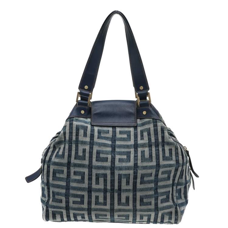 Pre Owned Givenchy Blue Monogram Denim and Leather Hobo