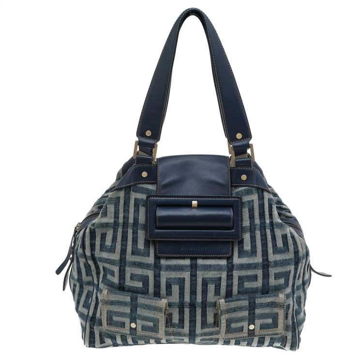 Pre Owned Givenchy Blue Monogram Denim and Leather Hobo