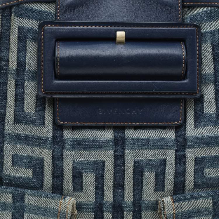 Pre Owned Givenchy Blue Monogram Denim and Leather Hobo
