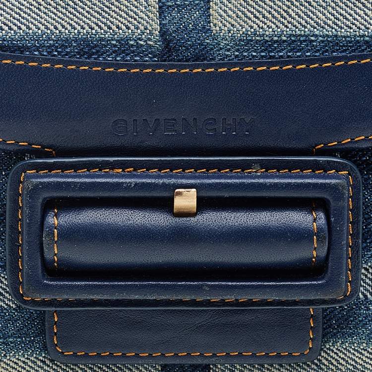 Pre Owned Givenchy Blue Monogram Denim And Leather Flap Compact Wallet