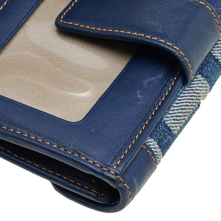Pre Owned Givenchy Blue Monogram Denim And Leather Flap Compact Wallet