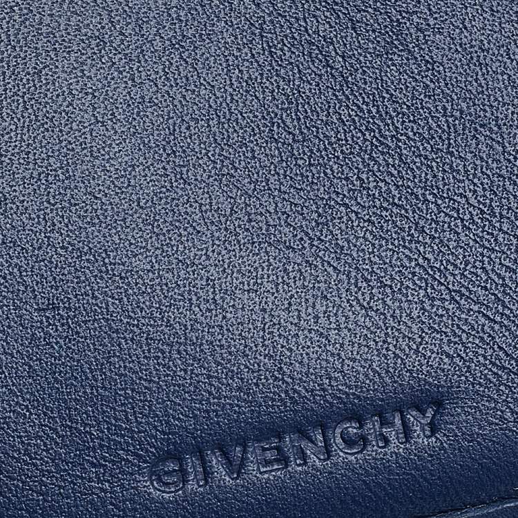 Pre Owned Givenchy Blue Monogram Denim And Leather Flap Compact Wallet
