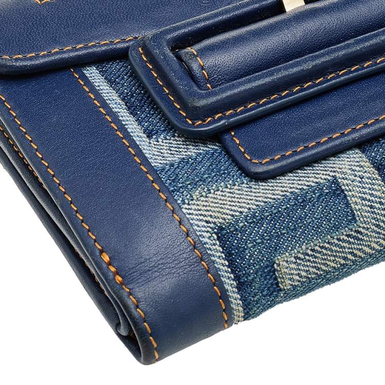 Pre Owned Givenchy Blue Monogram Denim And Leather Flap Compact Wallet