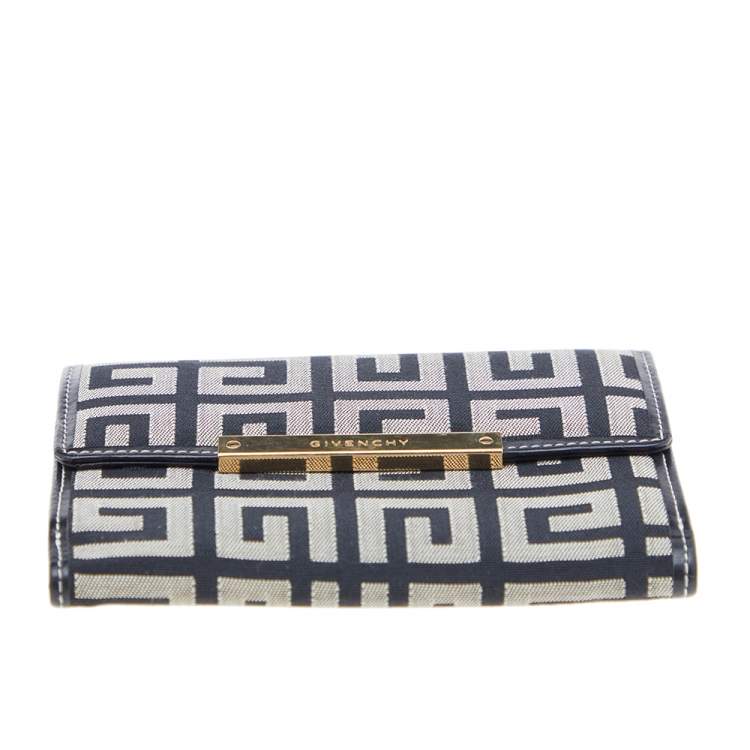 Pre Owned Givenchy Grey/Black Monogram Canvas Compact Wallet