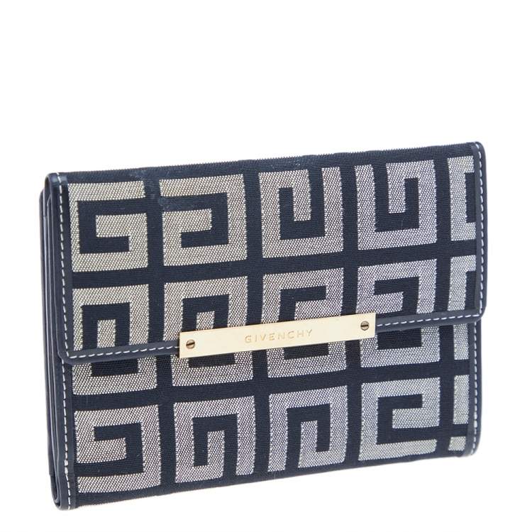 Pre Owned Givenchy Grey/Black Monogram Canvas Compact Wallet