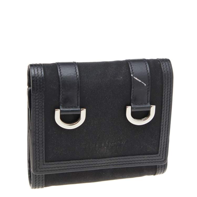 Pre Owned Givenchy Black Nylon and Leather Trifold Wallet